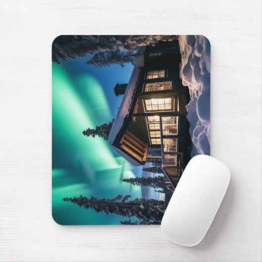 Aurora borealis boven winterhut muismat (Met muis)