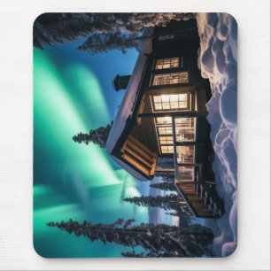 Aurora borealis boven winterhut muismat