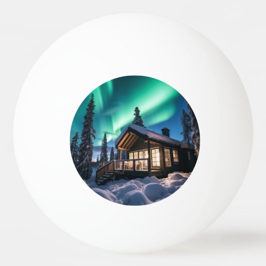 Aurora borealis boven winterhut pingpongbal (Voorkant)