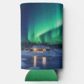 Aurora borealis boven winterhut seltzer blikjeskoeler (Achterkant)