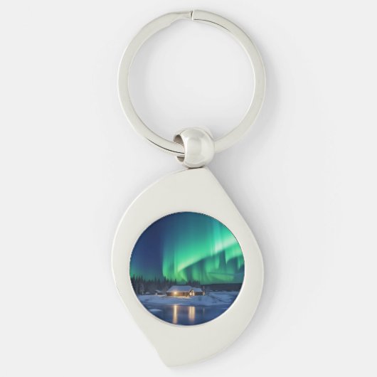 Aurora borealis boven winterhut sleutelhanger (Voorkant)