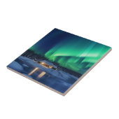 Aurora borealis boven winterhut tegeltje (Zijkant)