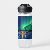 Aurora borealis boven winterhut waterfles (Voorkant)