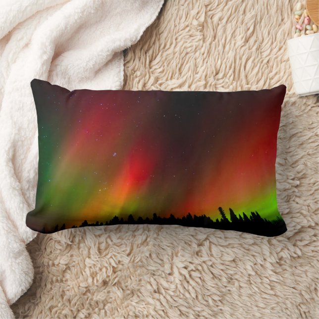 Aurora Borealis en bomen Kussen (Deken)