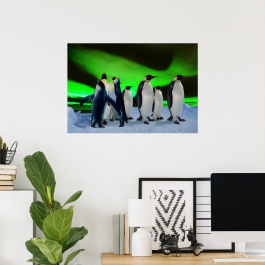 Aurora borealis en pinguïns poster (Thuiskantoor)