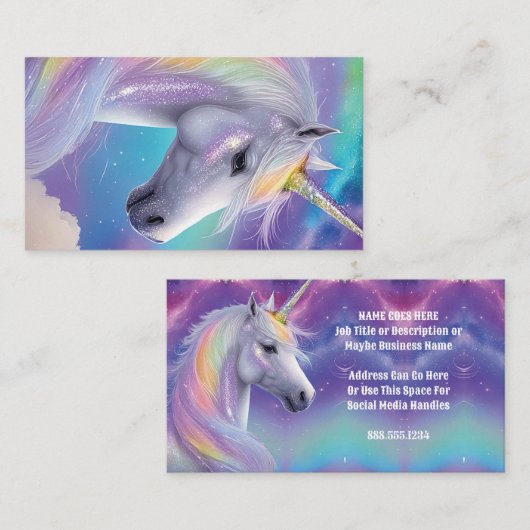 Aurora Borealis Fantasy Rainbow Glitter Unicorn Visitekaartje (Voorkant / Achterkant)