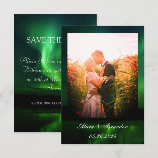 Aurora Borealis Foto Noorderlicht Bruiloft Save The Date (Voorkant / Achterkant)