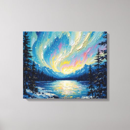 Aurora Borealis Glow Premium Wrapped Canvas Muur A Afdruk (Voorkant)