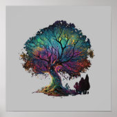 Aurora Borealis Illuminated Tree Illustration T-Sh Poster (Voorkant)