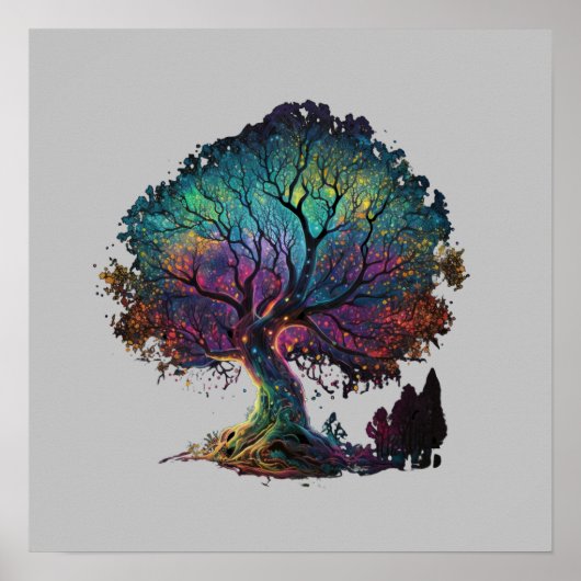 Aurora Borealis Illuminated Tree Illustration T-Sh Poster (Voorkant)