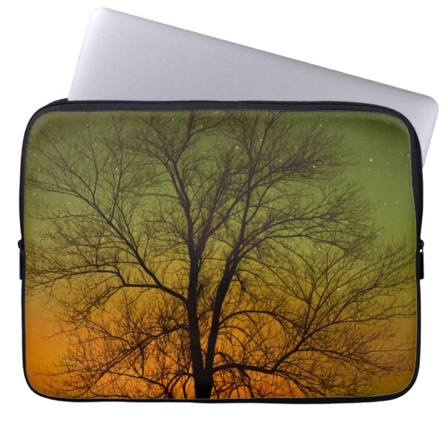 Aurora Borealis & Katoenboom Laptop Sleeve (Voorkant)