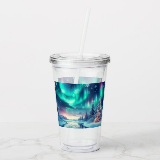 Aurora borealis/Kerstmis/Winter Acryl Drinkbeker (Achterkant)