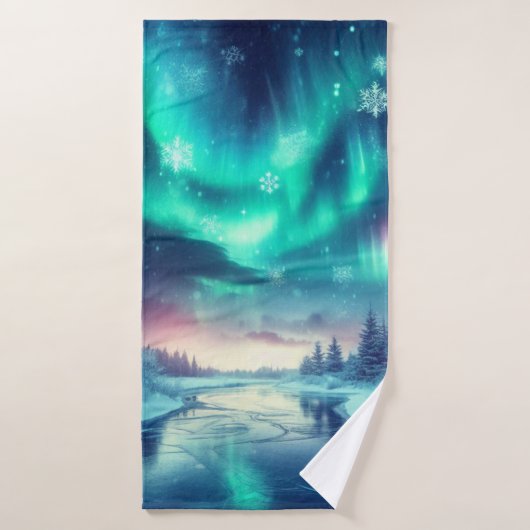 Aurora borealis/Kerstmis/Winter Badhanddoek (Badhanddoek)