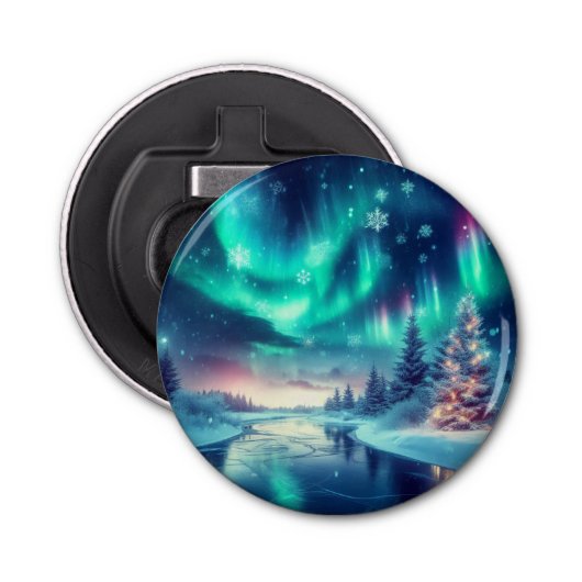 Aurora borealis/Kerstmis/Winter Button Flesopener (Voorkant)