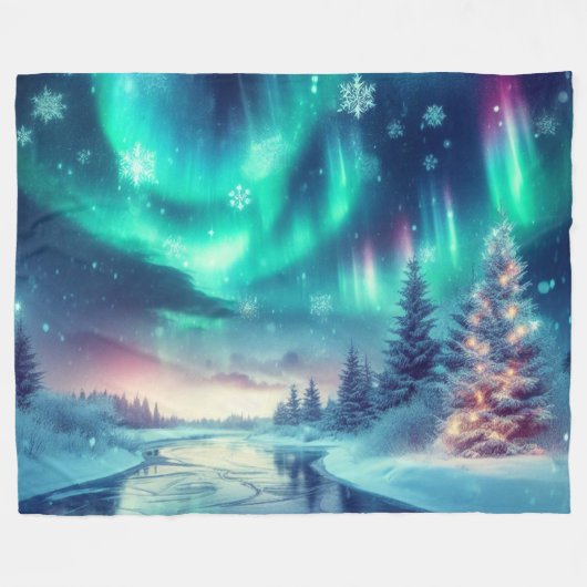 Aurora borealis/Kerstmis/Winter Fleece Deken (Voorkant (Horizontaal))