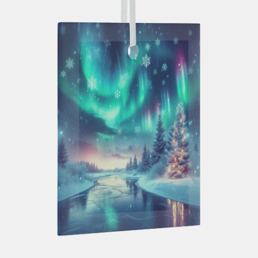 Aurora borealis/Kerstmis/Winter Glas Ornament (Voorkant Rechts)
