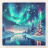 Aurora borealis/Kerstmis/Winter Glazen Onderzetter (Voorkant)