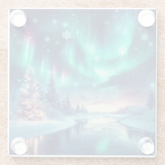 Aurora borealis/Kerstmis/Winter Glazen Onderzetter (Achterkant)