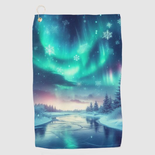 Aurora borealis/Kerstmis/Winter Golfhanddoek (Voorkant)