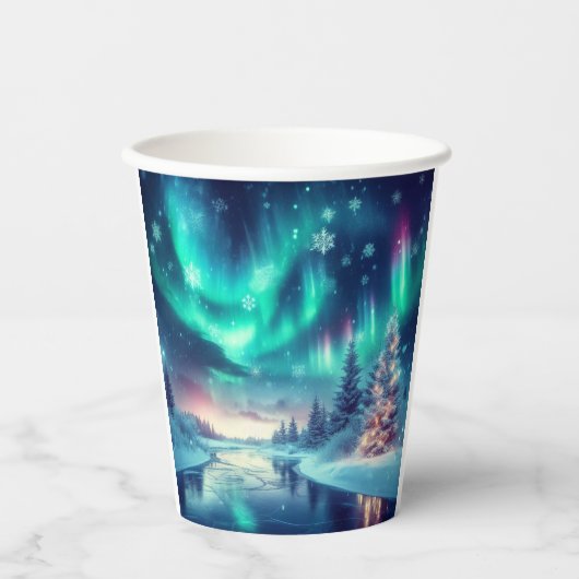 Aurora borealis/Kerstmis/Winter Papieren Bekers (Voorkant)