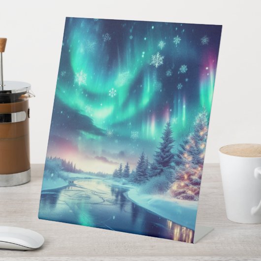 Aurora borealis/Kerstmis/Winter Reclamebord Met Voetstuk (Insitu)