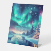 Aurora borealis/Kerstmis/Winter Reclamebord Met Voetstuk (Voorkant)