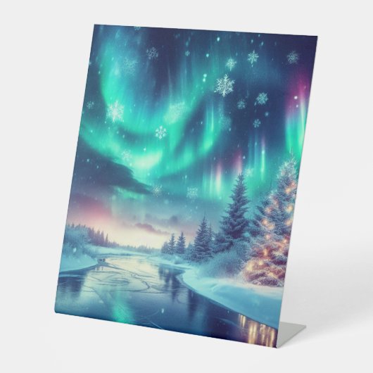 Aurora borealis/Kerstmis/Winter Reclamebord Met Voetstuk (Voorkant)