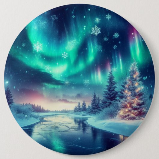 Aurora borealis/Kerstmis/Winter Ronde Button 6,0 Cm (Voorkant)