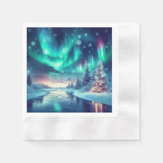 Aurora borealis/Kerstmis/Winter Servet (Voorkant)