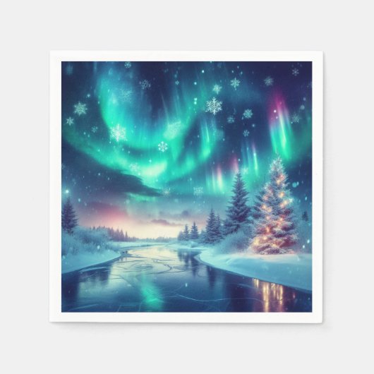 Aurora borealis/Kerstmis/Winter Servet (Voorkant)