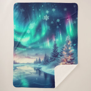 Aurora borealis/Kerstmis/Winter Sherpa Deken