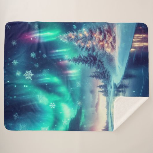 Aurora borealis/Kerstmis/Winter Sherpa Deken (Voorkant (horizontaal))