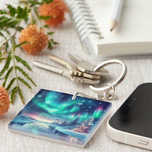 Aurora borealis/Kerstmis/Winter Sleutelhanger (Voorkant Rechts)