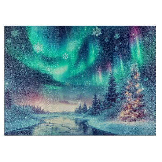 Aurora borealis/Kerstmis/Winter Snijplank (Voorkant)