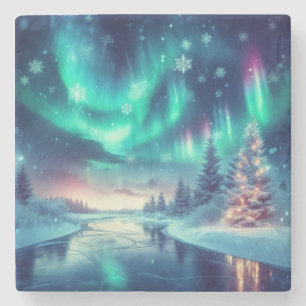 Aurora borealis/Kerstmis/Winter Stenen Onderzetter