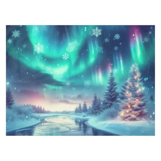 Aurora borealis/Kerstmis/Winter Tafelkleed (Voorkant (Horizontaal))