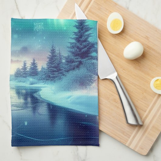 Aurora borealis/Kerstmis/Winter Theedoek (Quarter Fold)