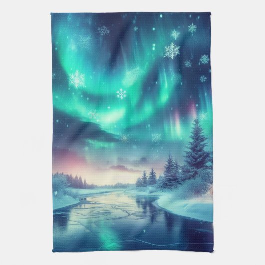 Aurora borealis/Kerstmis/Winter Theedoek (Verticaal)