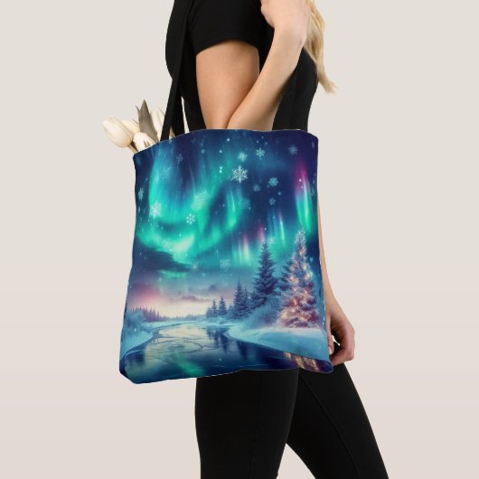 Aurora borealis/Kerstmis/Winter Tote Bag (Dichtbij)