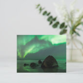 Aurora Borealis Lofoten Beach Norway Briefkaart (Staand voorkant)