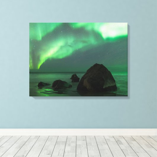 Aurora Borealis Lofoten Beach Norway Canvas Afdruk (Insitu (Houten vloer))