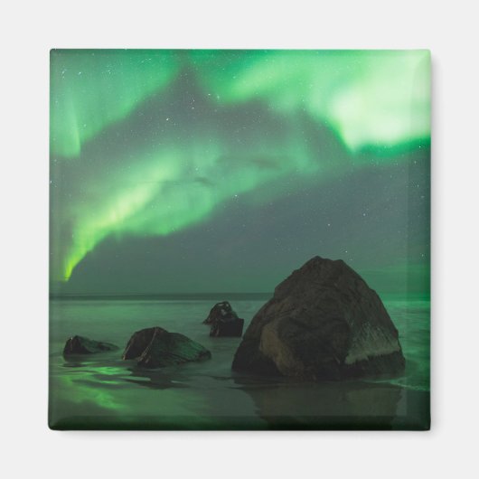 Aurora Borealis Lofoten Beach Norway Magneet (Voorkant)