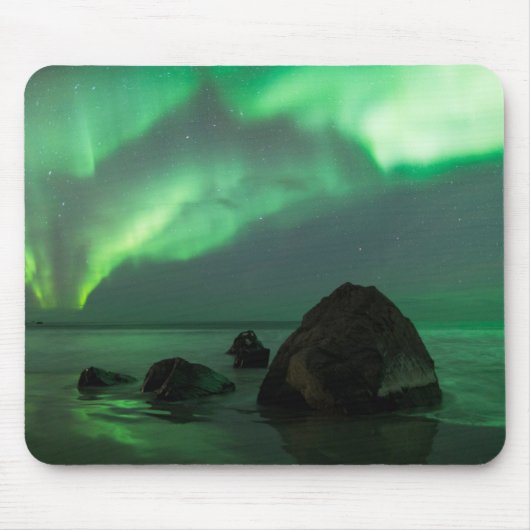 Aurora Borealis Lofoten Beach Norway Muismat (Voorkant)