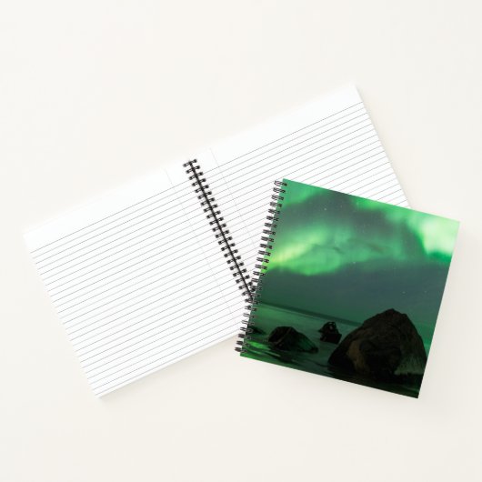 Aurora Borealis Lofoten Beach Norway Notitieboek (Binnen)