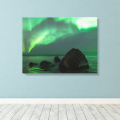 Aurora Borealis | Lofoten-strand Noorwegen Canvas Afdruk (Insitu (Houten vloer))
