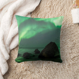 Aurora Borealis   Lofoten-strand Noorwegen Kussen