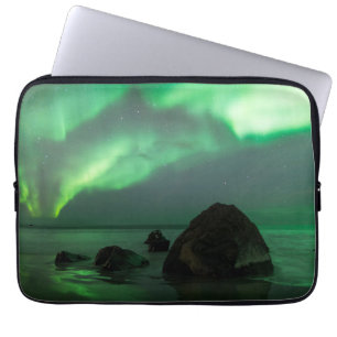 Aurora Borealis Lofoten Strand Noorwegen Laptop Sleeve