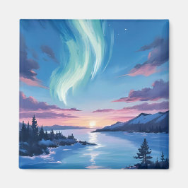 Aurora Borealis Meer Dromerig Nacht Landschap Magneet