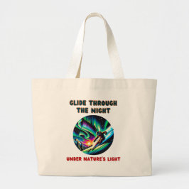 Aurora Borealis Nacht Skiën Avontuur Grote Tote Bag