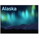Aurora Borealis - noordelijke lichten Fotobeeldje Magneet<br><div class="desc">A multi-colored, fractal rendering of the aurora borealis, or Northern Lights, superimposed on a digital painting of snow-covered mountains. Text reading "Alaska" also appears in glowing blue and white. Feel free to ask me if you need assistance with other sizes. Klik op "Ask this Designer" in de upper right-hand corner....</div>